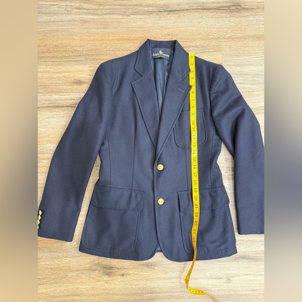 Vintage 90s Ralph Lauren Navy Wool Blazer Gold Crest Buttons Made in USA Size S - Picture 11 of 15